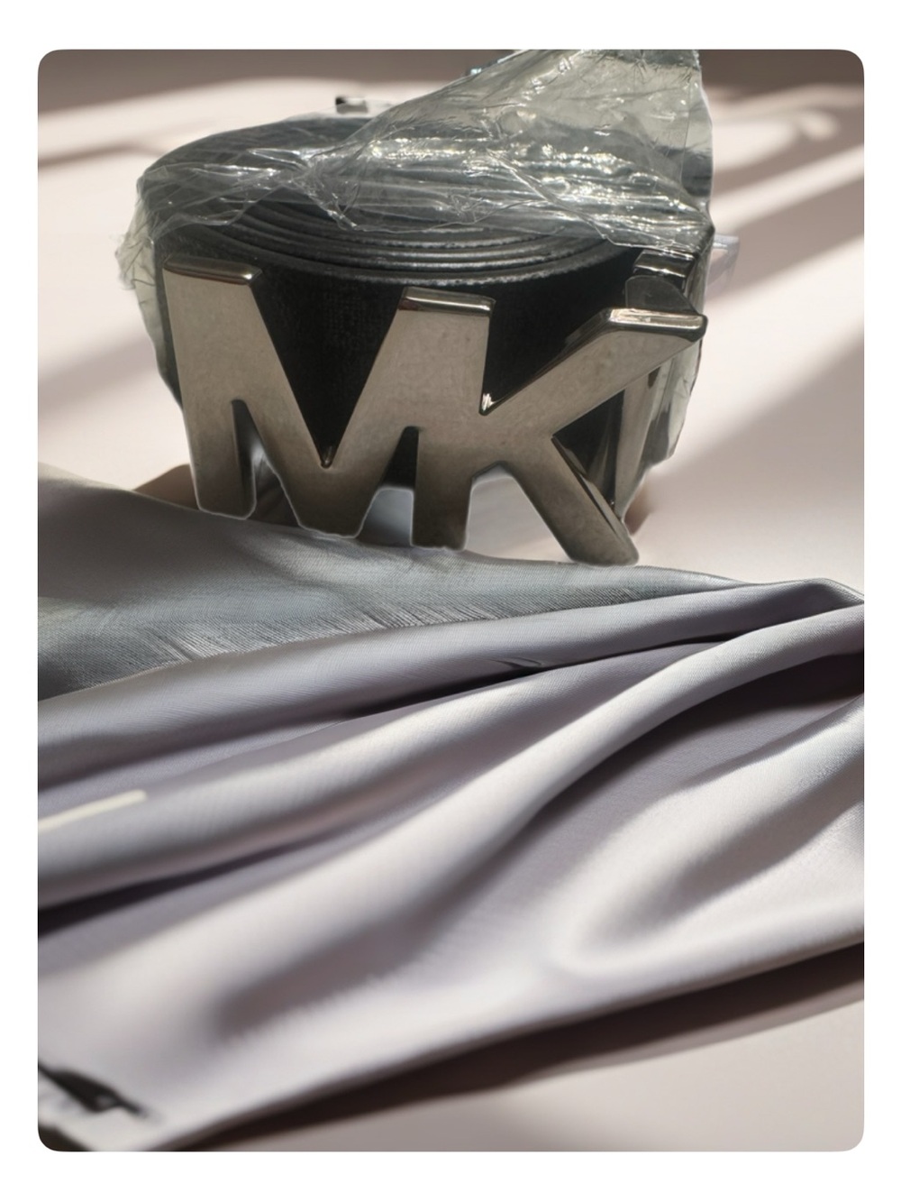 Michael Kors Black Leather Belt with Silver MK Buckle
